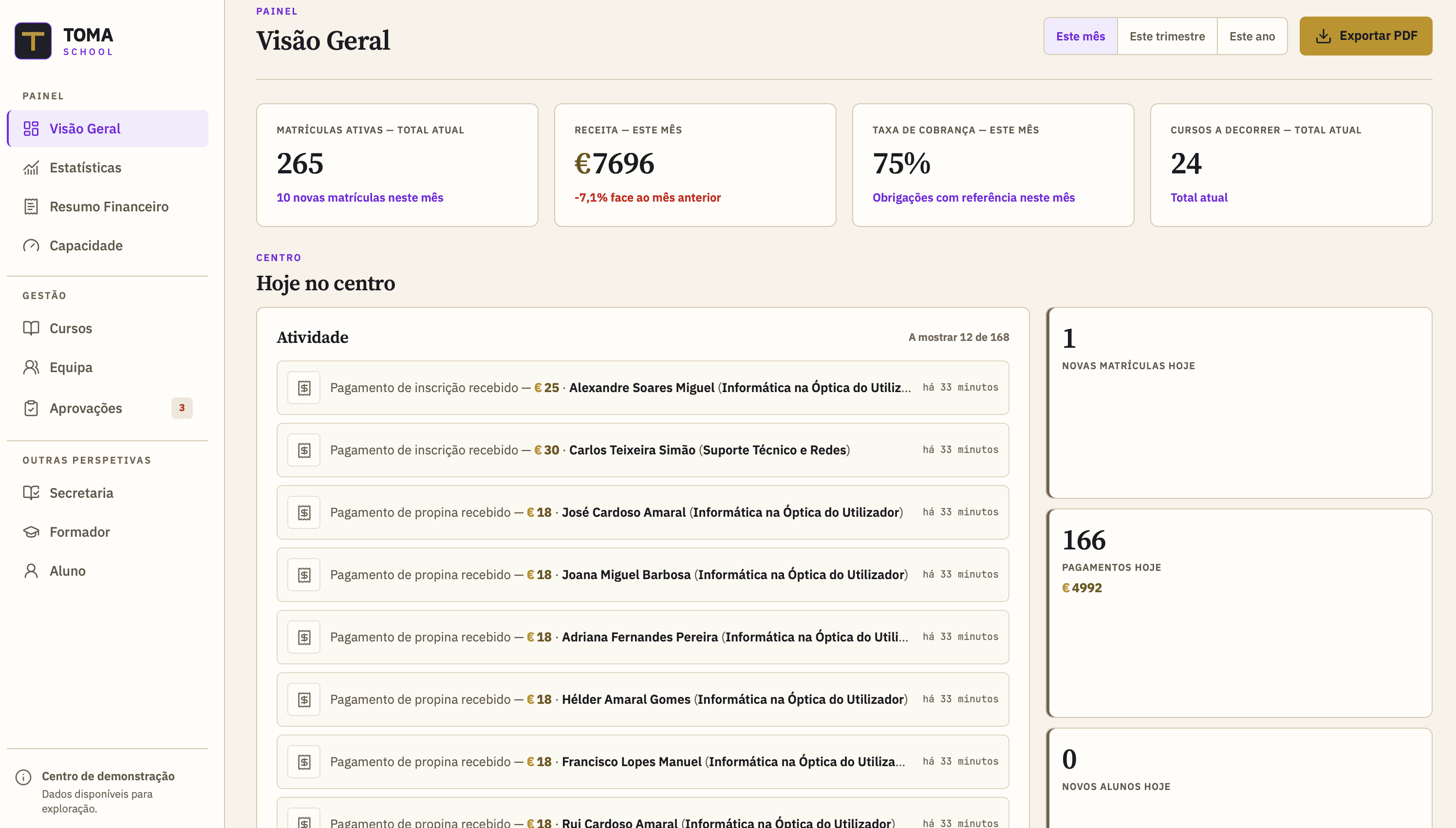 TOMASchool administrator dashboard